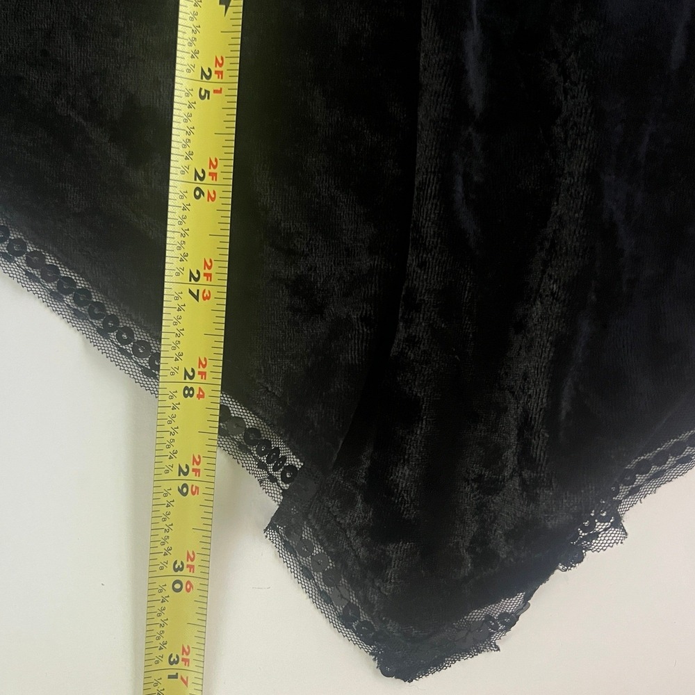 Y2K Express Sz M Babydoll Tank Top Black Velvet V Hem Beaded Whimsigoth Sequin - Picture 8 of 9